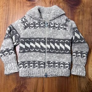 Vintage Cowichan Sweater Jacket Long Sleeve Wool Full Zip Shawl Collar V3-13